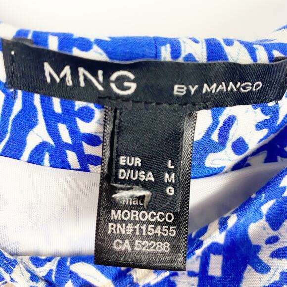 MNG by Mango Paisley Sheath Dress Blue White Knee Length With Sash Womens Size M - Picture 6 of 13